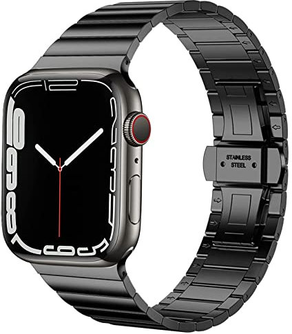 Miimall Bracelet en Acier Inoxydable Compatible avec Apple Watch 42mm 44mm 45mm 49mm, Bracelet de Montre à Maillon avec Fermoir Dépliant pour iWatch Ultra 2/Ultra/SE/Série 1/2/3/4/5/6/7/8/9 -Noir