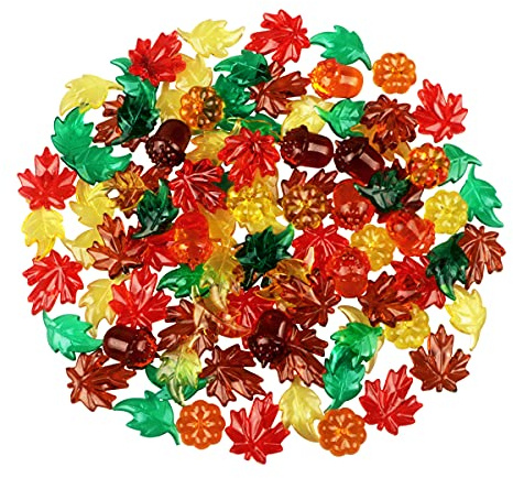 100PCS Acrylic Leaves Mini Pumpkins Acorns Maple Leaves Acrylic Fall Decorations, Thanksgiving Table Scatter Fall Vase Filler Gems for DIY Crafts, Home Decoration, Thanksgiving and Autumn Decor
