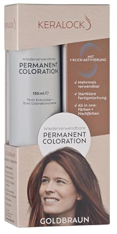 Keralock Permanent Coloration Goldbraun, Mehrmals Verwendbar, Färben und Nachfärben, Ohne Anmischen, Bis zu 4 Monate Wiederverwendbar, Zuverlässige Grauabdeckung