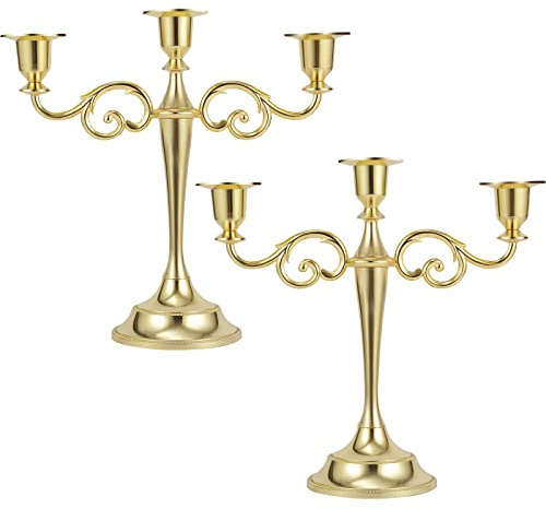 Dyna-Living Gold Candelabra Centerpiece 3-Arms Candelabra Candle Holder for Tables, 2 Packs Metal Candlestick Stand Candelabras Centerpieces for Home Wedding Party Decoration