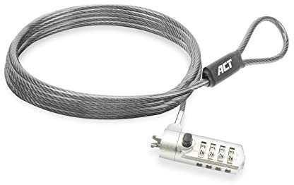ACT Laptop Schloss Sicherheitskabel 2m, Passwort Schutz 4 Digit Zahlenschloss, Nano Slot Notebook Schloss, Schwenkbarer Schlosskopf, Laptopschloss HP, Tragbares Anti-Diebstahl Kabel - AC9025