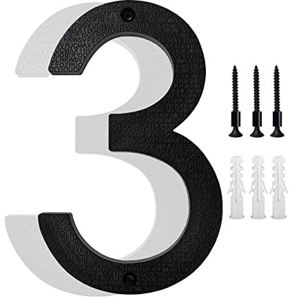 8’’ Modern Floating House Numbers for Outside, Large Black Shadow Home Number with Nails Kit & Template, Easy to Be Mounted for Exterior House Address, Garage Gate, Street, Farmhouse, Number 3