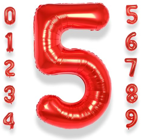 Palloncino Numero 5 Compleanno Rosso: Grande 101 cm Elio Palloncini Rossi Compleanno 5 Anni Mylar Foil Numeri Gigante Bimba Bambina Giganti per Festa di Baby Shower Anniversario Decorazioni