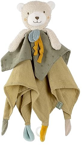 Fehn Schmusetuch Bär fehnNATUR – Spielkamerad & Stofftier-Schnuffeltuch mit Baumwolle aus kontrolliert biologischem Anbau (KBA) mit Schnuller-Befestigung – für Babys & Kleinkinder ab 0+ Monaten