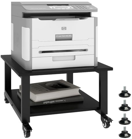 PUNCIA 2 Tiers Movable Laser Printer Copier Stand Cart for Home Office | 50x50x32cm Under Desk Heavy Duty Rolling Table with Storage Floor-Standing Holder on Wheels Fax A4 Paper Organizer Shelf