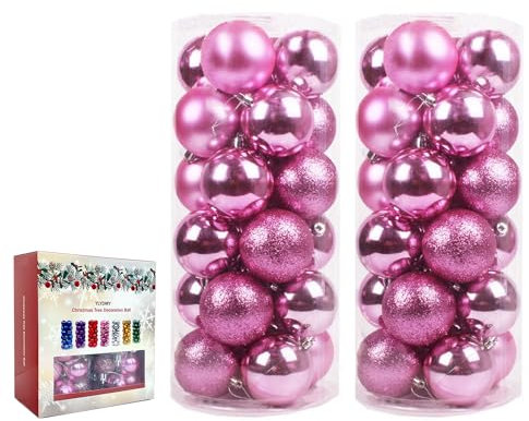 YLYDMY 48 Stücke Weihnachtskugeln Kunststoff Set Weihnachtsbaumschmuck Weihnachtsdeko Set Kunststoff Weihnachtsbaumkugeln Box (Rosa)