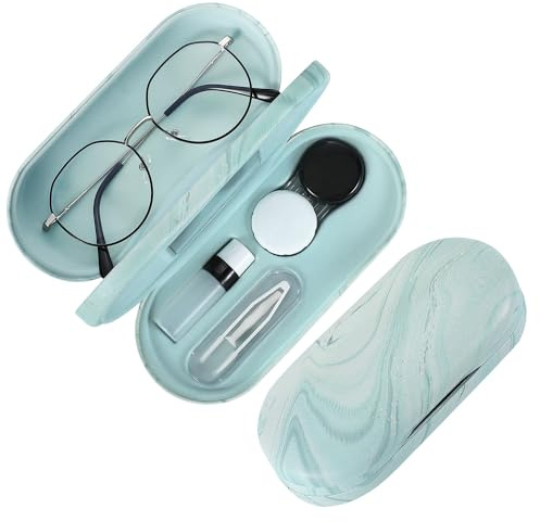 MoKo Estuche de Gafas de Doble Cara, 2 en 1 Caja Portátil de Lente de Contacto, Funda de Anteojos de PU Impermeable Ideal para Almacenar Gafas del Sol, Gafas, Lentes de Contacto, Azul Acuarela