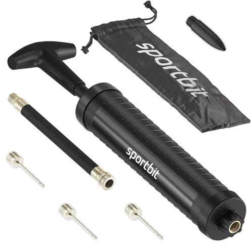 SPORTBIT Bomba de Bola con 3 Agujas, Boquilla, Manguera de extensión, Bolsa, Gran Bomba de Aire para Pelotas Deportivas de Ejercicio, fútbol y fútbol, Baloncesto, Bomba de Voleibol, inflables de