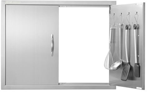 VEVOR Outdoor Kitchen Double Wall BBQ Access Door, 31W x 24H Inch Stainless Steel Flush Mount Door with Handles and Hooks for Grilling Station