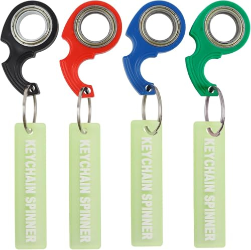JRYGAC 4 Pièces Porte-clés Fidget Spinner, Portable Fidget Toys Keychain Anti Stress Avec Anneaux et Lumineuses, Jouet Rotation Pour Soulagement du Stress et Anti-Anxiété
