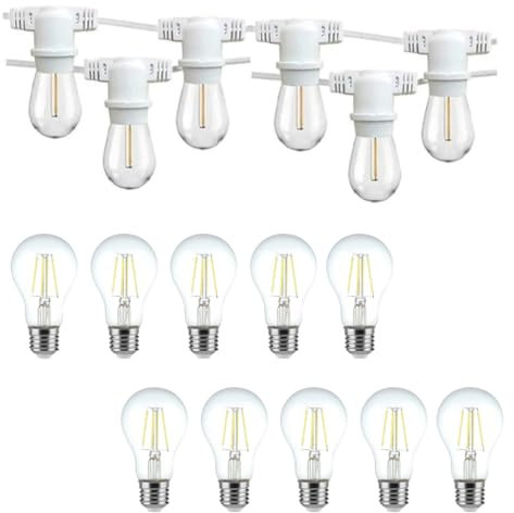 Generico Catenaria cordoniera catena di luci LED E27 10 metri bianca per esterno prolungabile + 10 lampadine led E27 4W 2700k calda A60 vetro