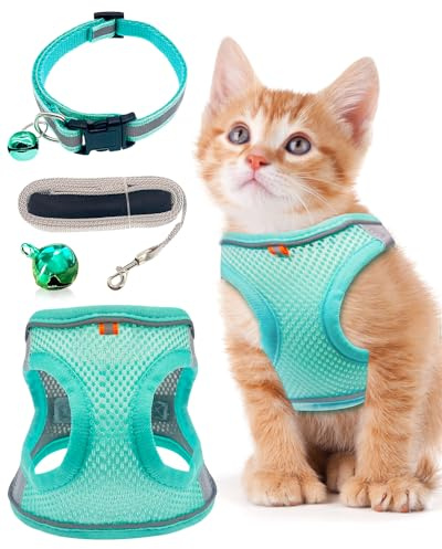 Mooshy Katzengeschirr mit Leine Ausbruchsicher, Softgeschirr für Katzen Geschirr Cat Harness mit Reflektierenden Streifen Anti Zug Sicherheitsgeschirr Katzenleine für Kleine Hunde Katzen (XXS)