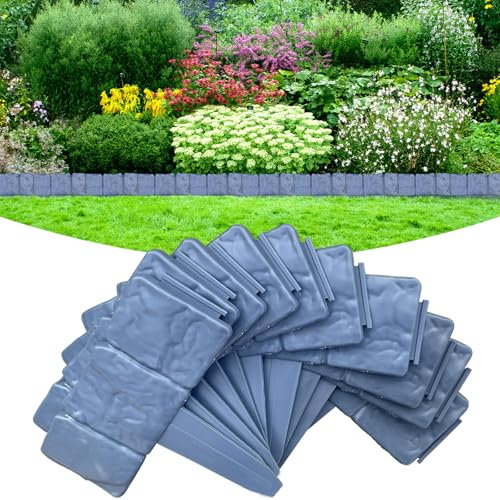 Bordura Per Giardino 10PCS - 2.5m Bordura Per Aiuola,25cm x 23cm bordatura antracite in Plastica Pietra Bordo per Prato Adatto in Plastica per Aiuole e Prati (antracite, 2,5 m, 10 pezzi)