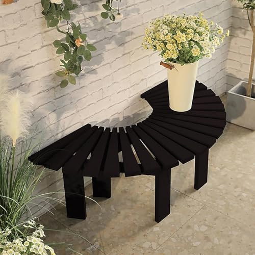 Banco de Exterior sin Respaldo, con Listones de Madera Maciza y Forma de Abanico, para Patio, terraza o balcón (Negro)