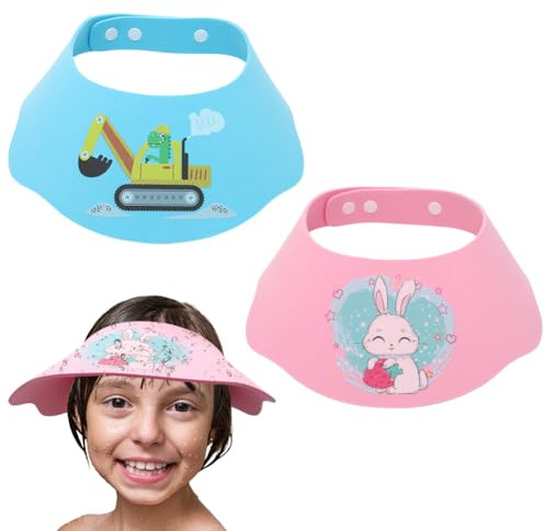 Cuffie da doccia per bambini in confezione da 2, casco di sicurezza regolabile, morbido silicone, impedisce all'acqua di penetrare negli occhi e nel viso