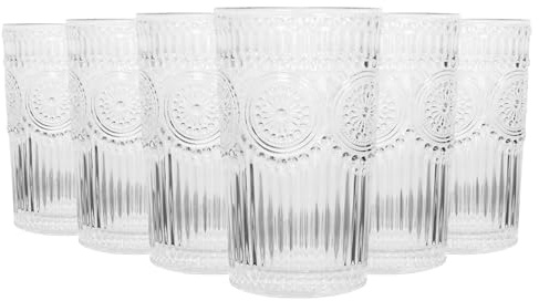 Argon Tableware Amore Highball Glasses - 350ml Pack of 6 Decorative Drinking Tumblers - Elegant Sunflower Design Clear Glassware for Cocktails, Beer, Gin, Juice, Soda, Water, Home, Bars & Parties