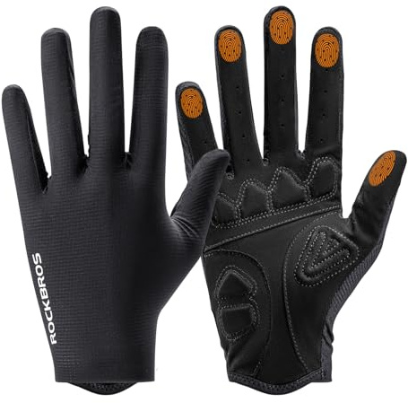 ROCKBROS Guantes Ciclismo Hombre Mujer, Guantes Deporte Dedo Completo Pantalla Táctil en Todos Los Dedos, Antideslizante y Transpirable para MTB Bicicleta Carretera Gravel Running, Negro XL