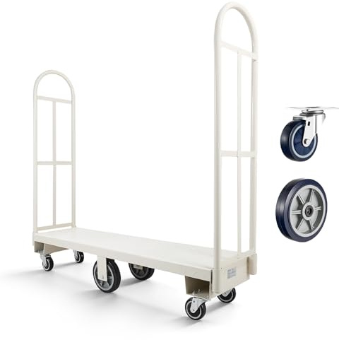 VEVOR Carro Plataforma Plegable 1525 x 410 mm, Carretilla de Transporte Carga de 907,18 kg, Carrito Portaequipajes con Plataforma con Seis Ruedas y Dos Asas, para Tareas Domésticas, Almacén, Mudanza