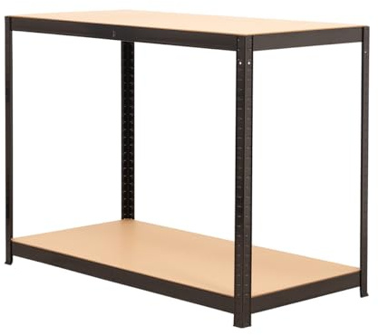BiGDUG Garage Workbench - 300 kg Capacity - Heavy Duty Steel Work Table - 900H x 1200W x 600D mm - 2 Levels – Matt Black