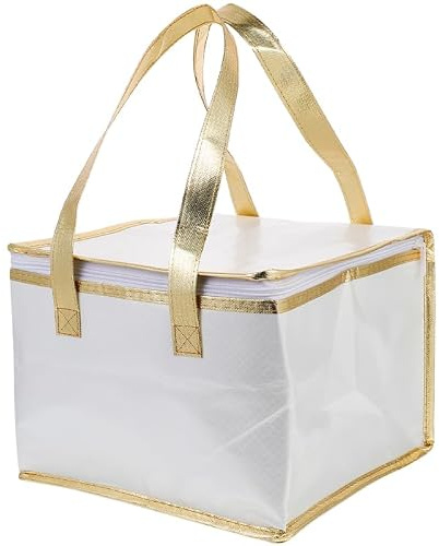 MALUGOGO Sac_Transport Gâteau Isotherme Blanc avec Poignée | Couche aluminium, fermeture zippée, pour gâteau, pizza, courses et pique_nique