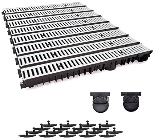 ZMMMAXPOL 9m Entwässerungsrinne mit Dichtung Tiefe: 100 mm. Belastungsklasse A15. Stahlrost verzink.