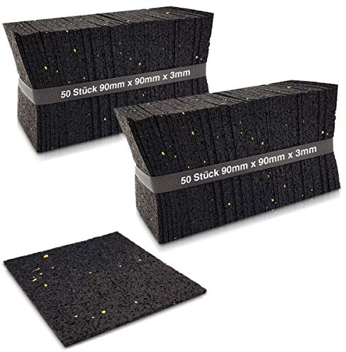 My Plast 100 - Almohadillas para terraza (3 mm, 90 x 90 mm, granulado de goma, 3 unidades), color negro