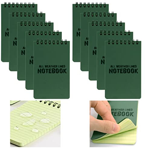 MOAMUN 10 Stück Wasserdichtes Notizblock Field Notes, Taschenformat Spiralbindung Mini Notizbuch Grünes Rasterpapier Notizbuch Klein, Notizblöcke für Aktivitäten im Freien Record Tactical(12.6x7.6 cm)
