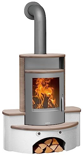 Justus 4667 71 Kaminofen/Kaminbausatz Kaskade 2.0 Stahl Gussgrau/Keramik Grappa/A+