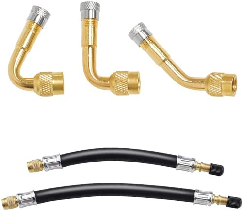 testyu Verlängerung Autoventil Adapter, 3 Stück Ventilverlängerungen Autoventil und 2 Stück Flexible Gummi-Verlängerung für Reifenventil-Adapter mit Ventilkappe für Auto Fahrrad Motorrad