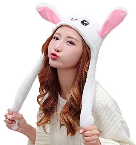 AWCIGG Plüsch Mütze mit Beweglichen Hasen Ohren Wackelohren Dressfan Bunny Hat Ears Hasenmütze Kawaii Accessoires Hut Lustige Tiermütze für Kinder Dame Mädchen Ostern Weihnachten Geschenk