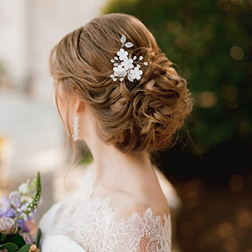 5 Pezzi Fermaglio Capelli Sposa con Fiore Forcine per Capelli con Perle di Fiori Argento Accessori per Capelli Sposa Bianchi Fermagli per Capelli Donna per Capelli Ragazze Acconciature Capelli
