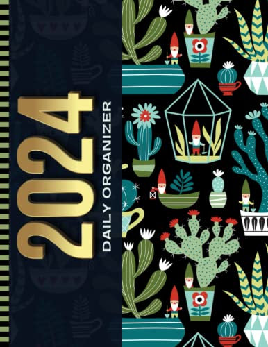 2024 Daily Organizer: 8.5x11 Large Dated / One Page Per Day / With Note Section - To Do List - Hourly Time Slots - Schedule / Jan To Dec / Personal ... / Garden Gnome Succulent Art Pattern Cover