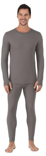 Cuddl Duds Mens Heavyweight Fleece Lined 2 Piece Thermal Underwear Set – Long Sleeve Shirt & Leggings Base Layer for Cold Weather – Winter Clothing Long Johns Lounge Sets for Men, Light Grey, M