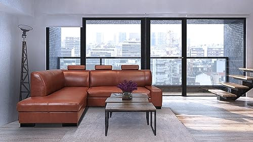 Quattro Meble Echtleder Ecksofa London I Extra 3z 260 x 200cm Leder Sofa Couch mit höherer Rückenlehne Schlaffunktion Eck Couch Echt Leder Antique Tabac