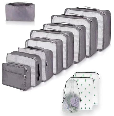 12 PCS Large Packing Cubes for Suitcases Various Sizes Suitcase Organiser Bags Lightweight Waterproof Luggage Organiser Bags (12, Gray)