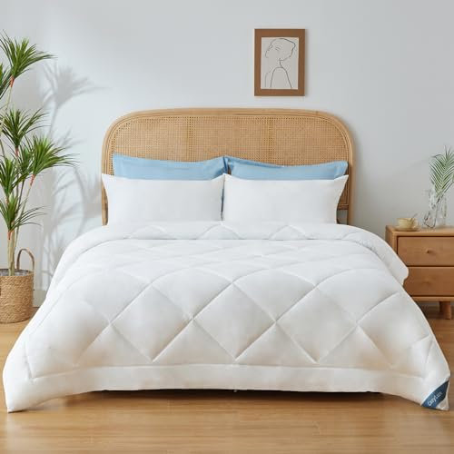 CozyLux Couette Ete 220x240 cm pour Lit 2 Personnes, Édredon 150GSM pour Été, Couette d'été en Microfibre 240x220 Légère, Lavable en Machine, 220 x 240, Blanc