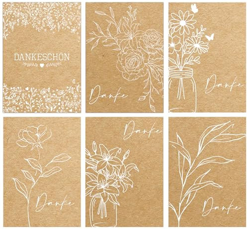 the lazy panda card company 36 farbige Kraft-Dankeschön-Karten aus Recyclingpapier mit weißen Umschlägen