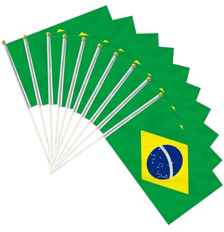 Lot de 50 mini drapeaux du Brésil à main - Drapeaux ronds de pays nationaux - Fournitures de décoration de fête pour les défilés, la coupe du monde, les événements de festival, les fêtes