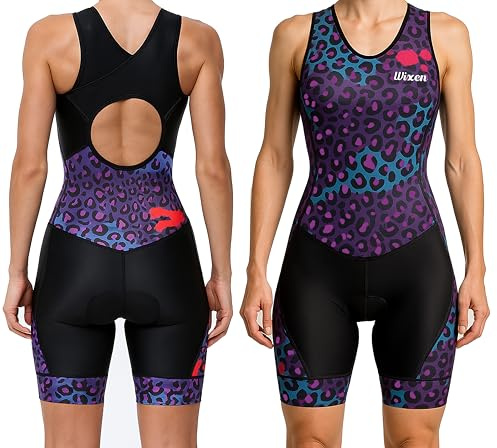 Wixen Women Race Back Hole Triathlon Suit Women Race Swim Bike Run Tri Suit Purple_Leopard_XL