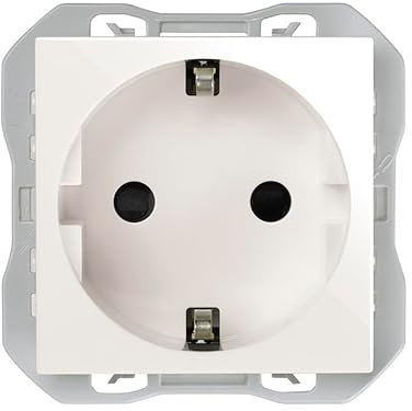 SIMON - Enchufe de Empotrar Schuko con Toma Tierra, Serie Simon 270, 250V, 16A, Enchufe de Pared Plano y Fino, Enchufe Hembra, Fácil de Instalar, Apto para Interiores, Color Blanco (20000432-090)