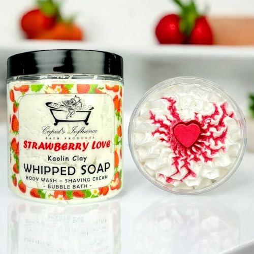 Strawberry Love Whipped Soap | Luxurious Kaolin Clay Body Wash | Shaving Cream | Shower Fluff | Shower Cream | Bubble Bath | Shower Whip | Stocking Fillers | Valentine's Day Gifts | Gifts For Her