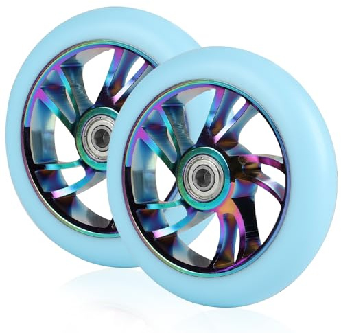 DBREAKS Ruedas para patinete Stunt, 2 unidades, repuesto para scooter, 120 mm ABEC, 9 rodamientos de bolas, dureza 88A, adecuadas para todo tipo de scooters (azul multicolor)