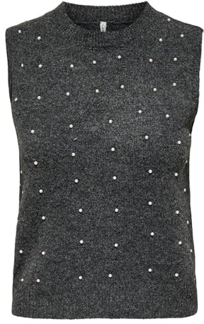 ONLY Onlrenata SL O-Neck Pearl Vest KNT, Gris foncé mélangé, S Femme