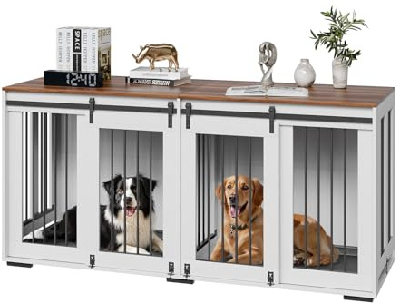 VEVOR Hundbur 1800 x 600 x 861 mm multifunktionell inomhusbur träbur, dubbel skjutdörr, avtagbar bricka, hundsidobord liten, medium, stor, brun och vit