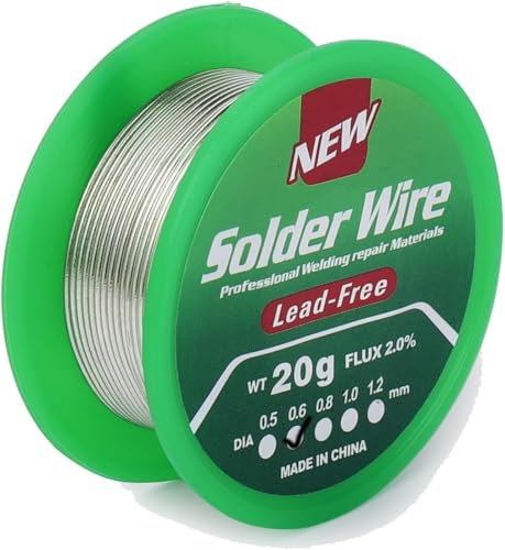 Etain a Souder, Fil de Soudure Sans Plomb 0.6mm 20g, Mince à Noyau Avec Flux de Colophane, Sn99.3%-Cu0.7%, Bobine d'étain à Souder pour Soudure la électrique