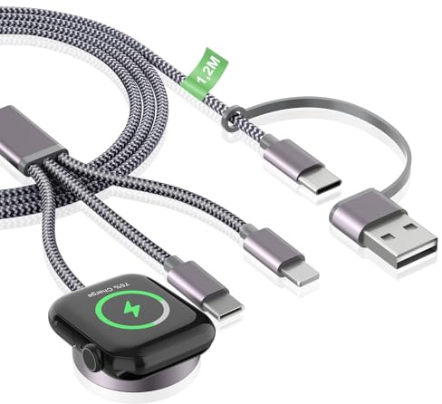 Ladekabel für Apple Watch und iPhone Ladegerät - 120cm USB C Charging Kabel Ladestation für iWatch Serien, 3 in 2 SchnellLadekabel für iPhone 17/16/15/14/13/12/11/iPad/AirPods