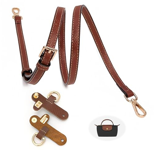 starfa lab Leather Bag Strap Replacement for Longchamp Mini Bag Strap, Brown Adjustable NO Punch for Crossbody Handbags Shoulder Bag Purse with Handle Conversion Kit, 39.4-47.2 Inch