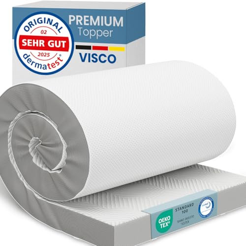 ELONEO Viscoelastischer Matratzen Topper 120x200cm, Matratzentopper mit Memory Foam Effekt, 8 cm Höhe, Matratzenauflage für Bett und Boxspringbett inkl. atmungsaktivem Mesh-Bezug und Eckschlaufen