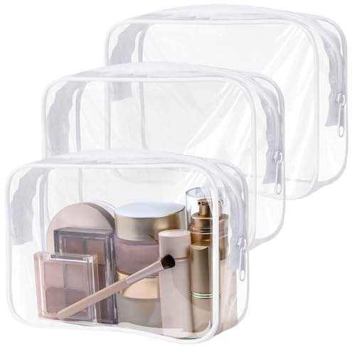 3 styck genomskinlig necessär, flygplan PVC sminkväska genomskinlig | 19 × 13 × 5 cm vattentät genomskinlig necessär, liten resesminkväska för män, kvinnor, barn, familj