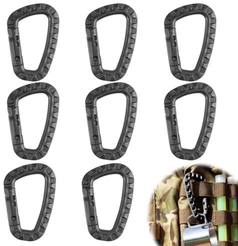 OUDQFCJ 8 Pcs Mosquetones D-Forma de Plástico Robusto para Actividades al Aire Libre, Ligero y Fiable, Ideal para Camping, Senderismo y Más Negro